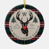 Oh Deer What a Year! Reindeer Monogram & Photo Ceramic Ornament (Front)