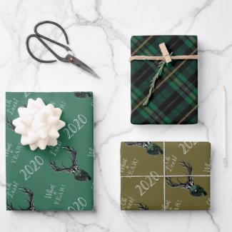 Oh Deer What a Year! Reindeer Plaid Scarf & Mask Wrapping Paper Sheets