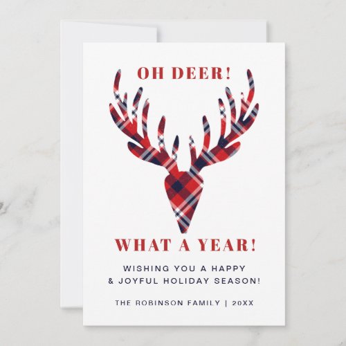 Oh Deer What a Year Rustic Tartan Plaid Christmas Holiday Card