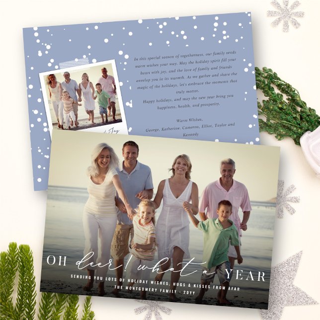 Oh Deer What A Year Simple Typography Modern Photo Holiday Card (Creator Uploaded)