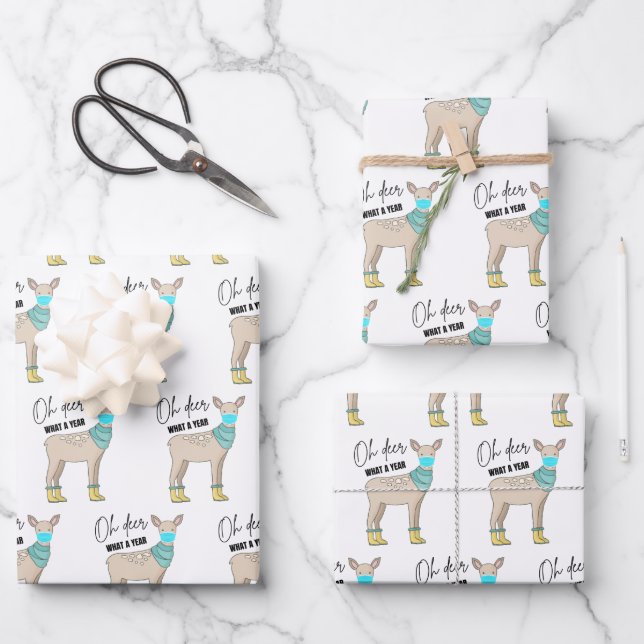 Oh Deer What A Year Wrapping Paper Sheets (Front)