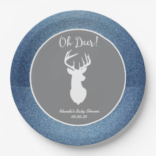 Oh Deer White Buck Custom Denim Gray Party Plates
