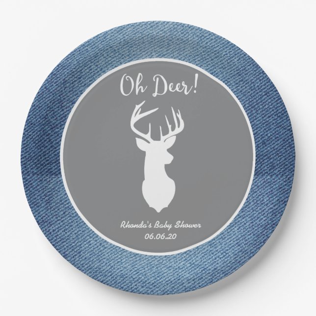 Oh Deer White Buck Custom Denim Gray Party Plates (Front)
