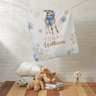 Oh Deer Winter Baby Boy Personalized Gift Blanket