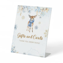 Oh Deer Winter Baby Boy Shower Gift Card Pedestal Sign