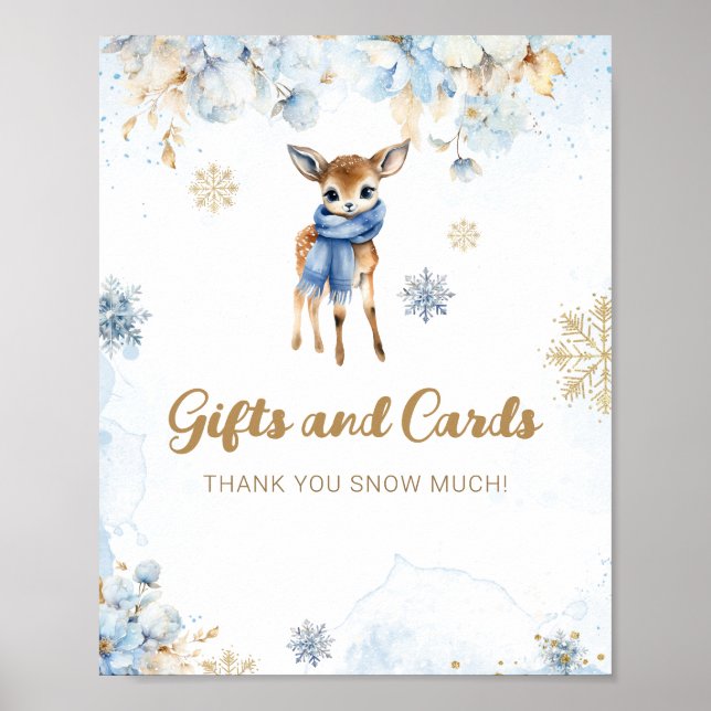 Oh Deer Winter Baby Boy Shower Gift Card Poster (Front)