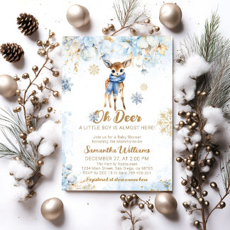Oh Deer Winter Baby Boy Shower Invitation