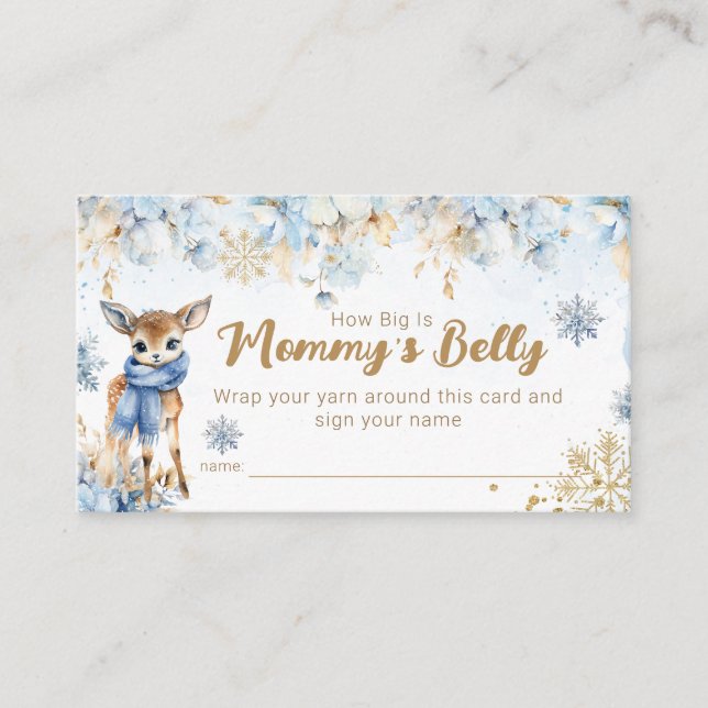 Oh Deer Winter Baby Boy Shower Mommy's Belly game Enclosure Card (Front)