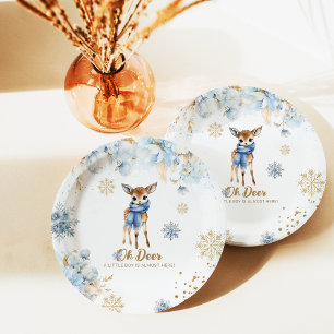 Oh Deer Winter Baby Boy Shower Paper Plates