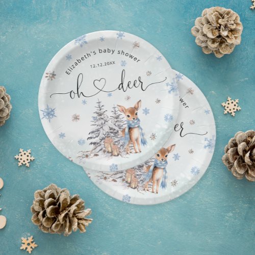 Oh Deer Winter Baby Boy Shower Paper Plates