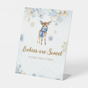Oh Deer Winter Baby Boy Shower Sweet Treat Pedestal Sign