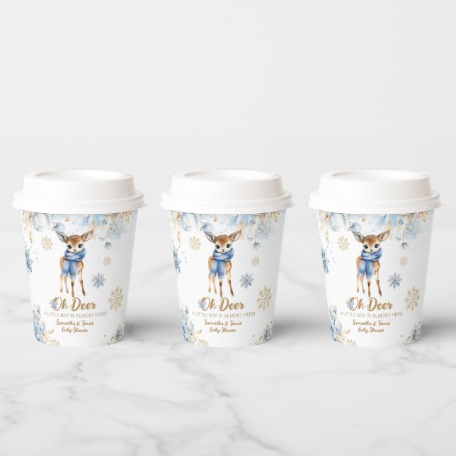 Oh Deer Winter Baby Boy Shower Welcome Paper Cups (Multi)