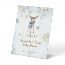 Oh Deer Winter Baby Boy Shower Welcome Pedestal Sign