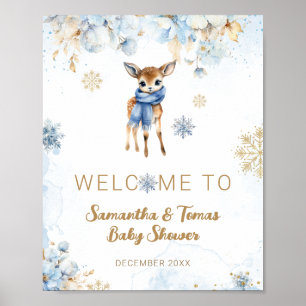 Oh Deer Winter Baby Boy Shower Welcome Poster