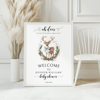 Oh Deer Winter Baby Boy Shower Welcome Sign Poster