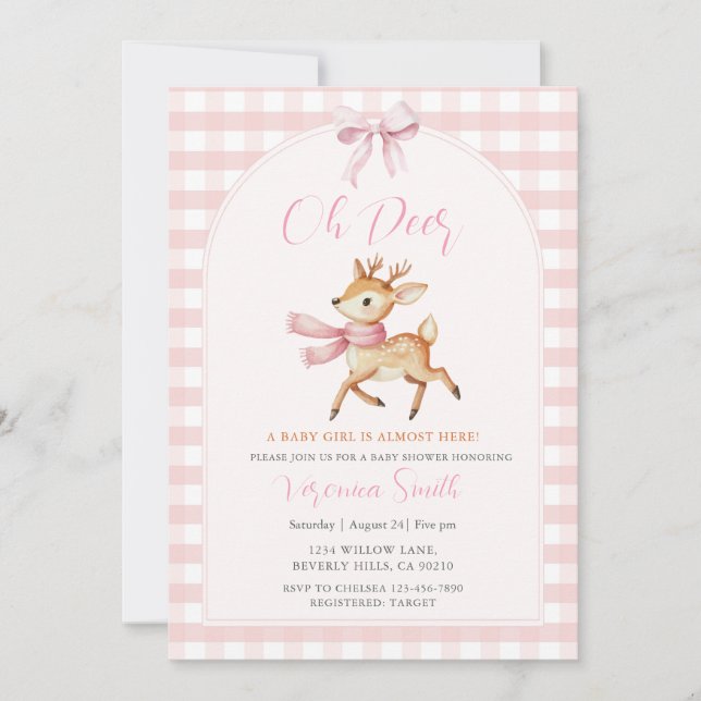 Oh Deer Winter Baby Girl Shower Invitation (Front)