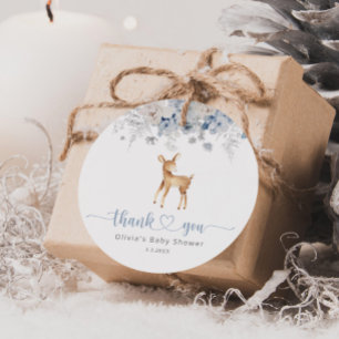 Oh deer winter blue boy baby shower favor tags
