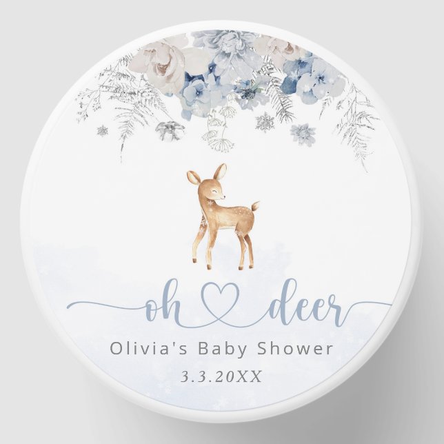 Oh deer winter blue boy baby shower mini candle favors (Front)