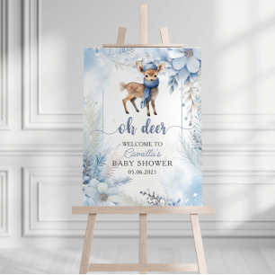 Oh Deer Winter  Blue Floral Baby Shower Foam Board