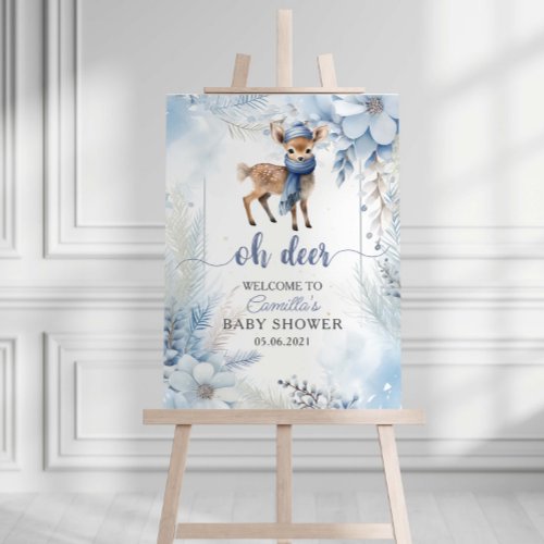 Oh Deer Winter  Blue Floral Baby Shower Foam Board