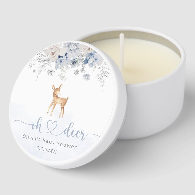 Oh deer winter blue silver boy baby shower mini candle favors (Corner)