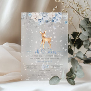 Oh Deer Winter blue snow Bow Baby Shower Acrylic Invitations