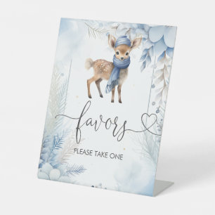 Oh Deer Winter Boy Baby Shower Favors Pedestal Sign