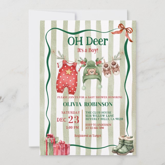 Oh Deer Winter Clothesline Baby Shower  Invitation (Front)