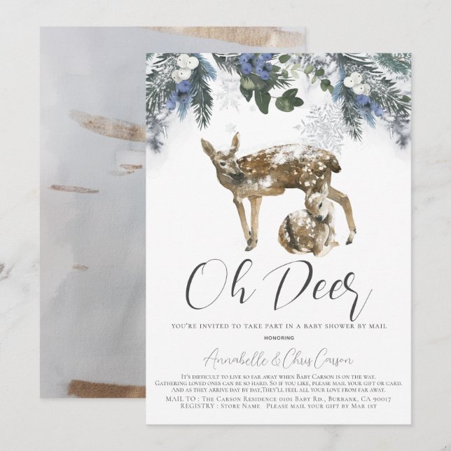 Oh Deer Winter Foliage Baby Shower by Mail Invitation (Front/Back)