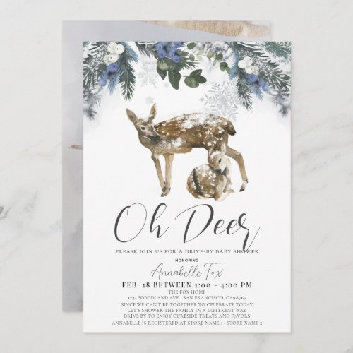 Oh Deer Winter Foliage  Blueberries Baby Shower Invitation