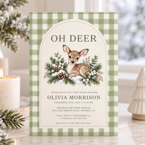 Oh Deer Winter Gingham Baby Shower Invitation