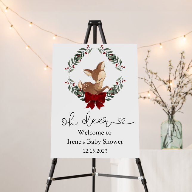 Oh Deer Winter Greenery Baby Shower Foam Board (In Situ (Stand))