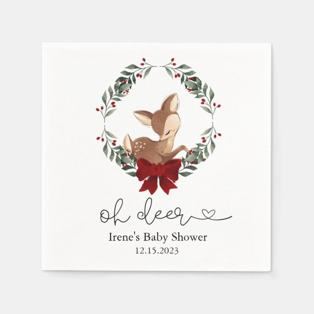 Oh Deer Winter Greenery Baby Shower Napkins (Front)