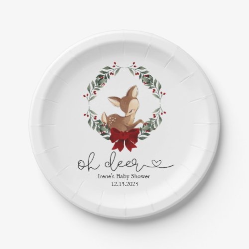 Oh Deer Winter Greenery Baby Shower Paper Plates