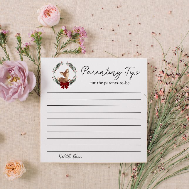 Oh Deer Winter Greenery Baby Shower Parents Tips Note Card (Creator Uploaded)