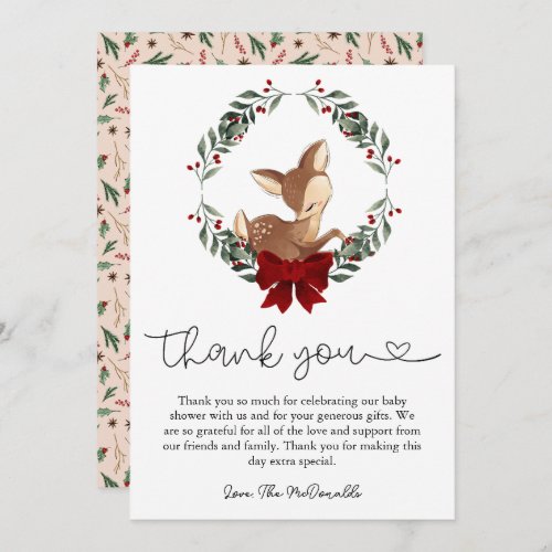 Oh Deer Winter Greenery Baby Shower Thank You Card