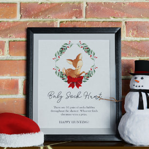 Oh Deer Winter Greenery Baby Sock Hunt Game  Poster
