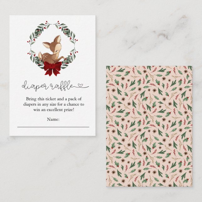 Oh Deer Winter Greenery Diaper Raffle Enclosure Card (Front/Back)