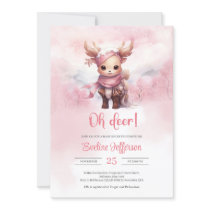 Oh deer winter pink baby deer in snowy forest invitation