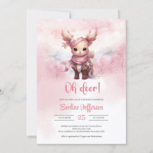 Oh deer winter pink baby deer in snowy forest invitation