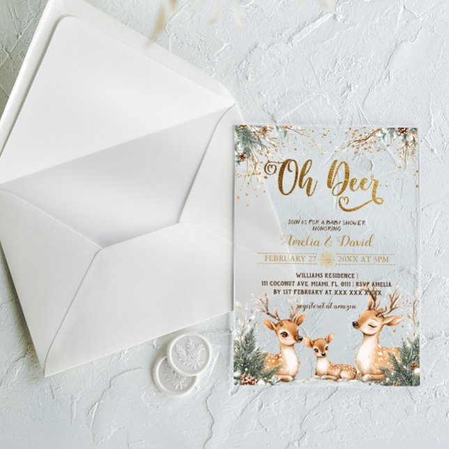 Oh Deer Winter Wonderland Baby Shower Acrylic Invitations (Creator Uploaded)
