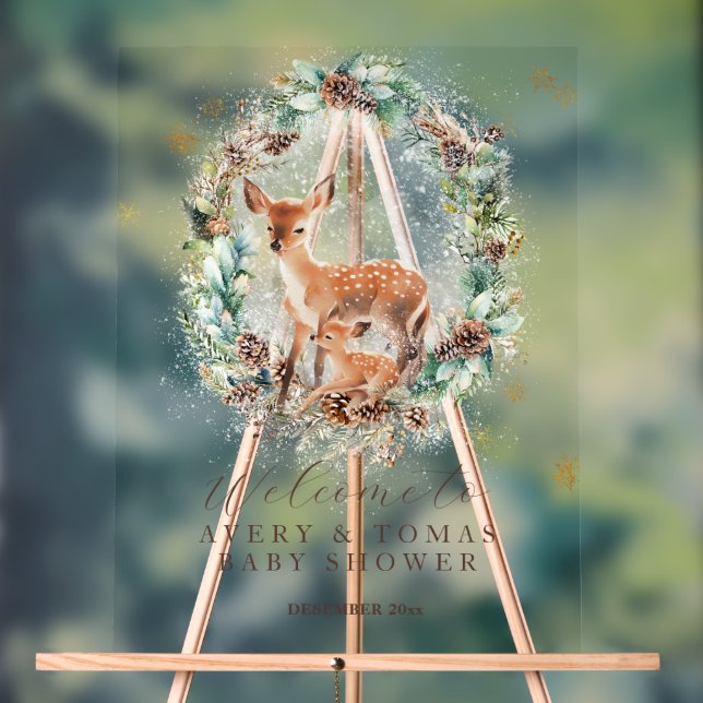Oh Deer Winter Woodland Baby Shower Acrylic Sign (Neutral)