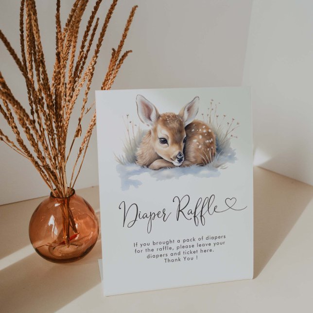 Oh Deer Winter Woodland Baby Shower Diaper Raffle Pedestal Sign (Creator Uploaded)
