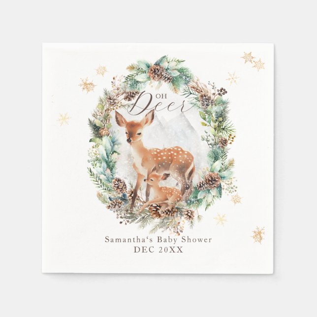 Oh Deer Winter Woodland Snow Baby Shower Napkins (Front)