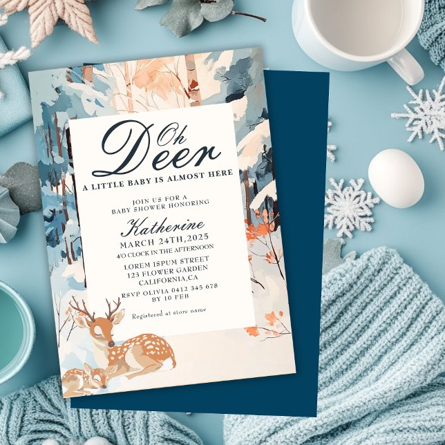 Oh Deer Winter Woodland Snowy Forest baby shower Invitation (Creator Uploaded)