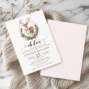 Oh deer winter wreath Christmas baby girl shower Invitation