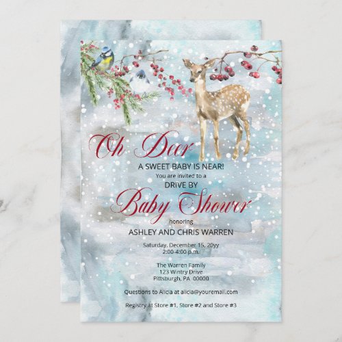 Oh Deer Woodland Animals Drive by Baby Shower Invitation