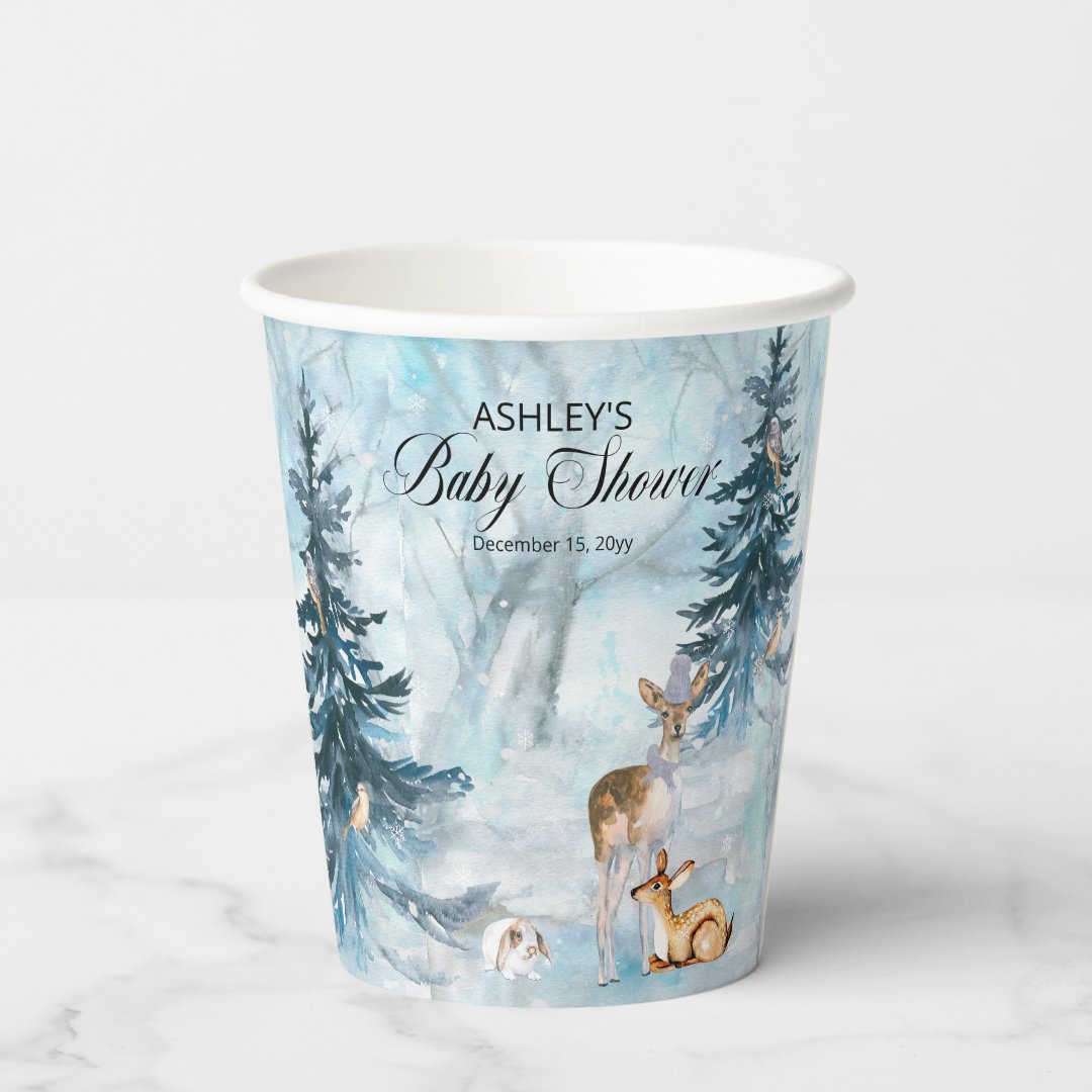 Oh Deer Woodland Animals Winter Boy Baby Shower Paper Cups | Zazzle