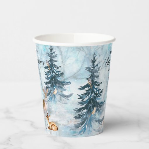 Oh Deer Woodland Animals Winter Boy Baby Shower Paper Cups | Zazzle