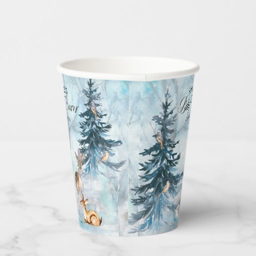 Oh Deer Woodland Animals Winter Boy Baby Shower Paper Cups | Zazzle